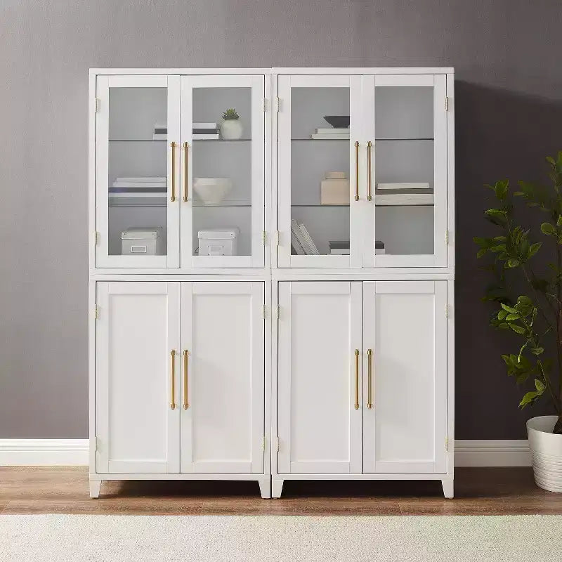 Crosley Roarke Ensemble de 2 armoires de rangement de cuisine de 178 cm avec huche à porte vitrée Blanc