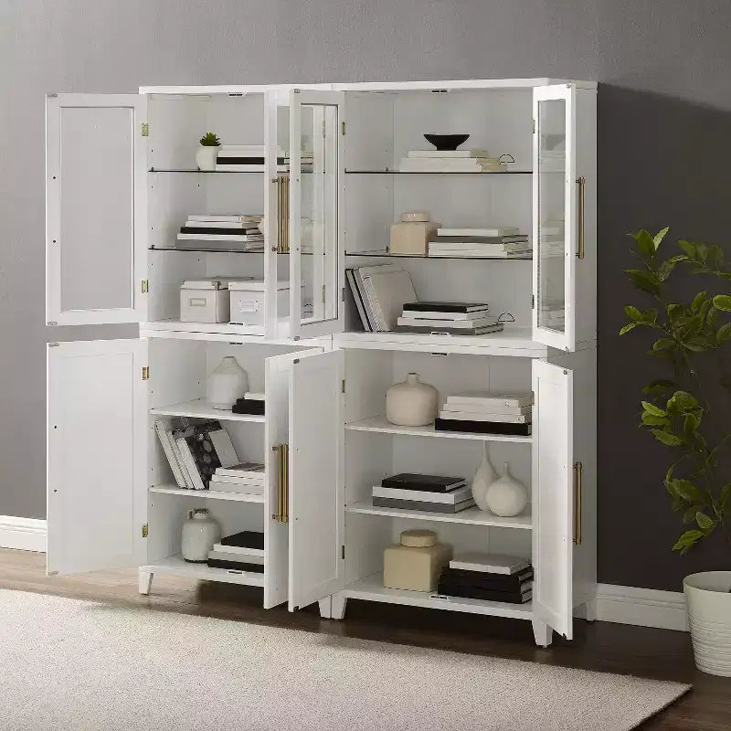 Crosley Roarke Ensemble de 2 armoires de rangement de cuisine de 178 cm avec huche à porte vitrée Blanc