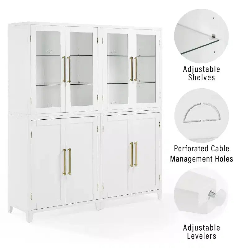 Crosley Roarke Ensemble de 2 armoires de rangement de cuisine de 178 cm avec huche à porte vitrée Blanc