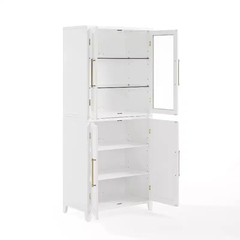 Crosley Roarke Ensemble de 2 armoires de rangement de cuisine de 178 cm avec huche à porte vitrée Blanc