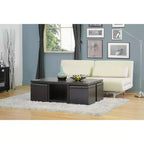 Baxton Studio Prescott Ensemble table et tabourets modernes avec rangement intégré, Marron foncé : Table basse carrée, Piétement entrecroisé, Structure en bois