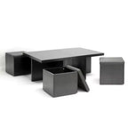 Baxton Studio Prescott Ensemble table et tabourets modernes avec rangement intégré, Marron foncé : Table basse carrée, Piétement entrecroisé, Structure en bois