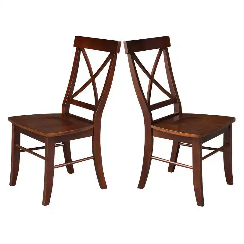 International Concepts 30" Round Top Pedestal Table with 2 X Back Chairs Dining Sets Espresso: Solid Parawood, 3-Piece Set