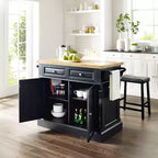 Oxford Kitchen Island with 2 Upholstered Saddle Stools Black - Crosley: Pass-Through Storage, Towel Bars, Wood Veneer