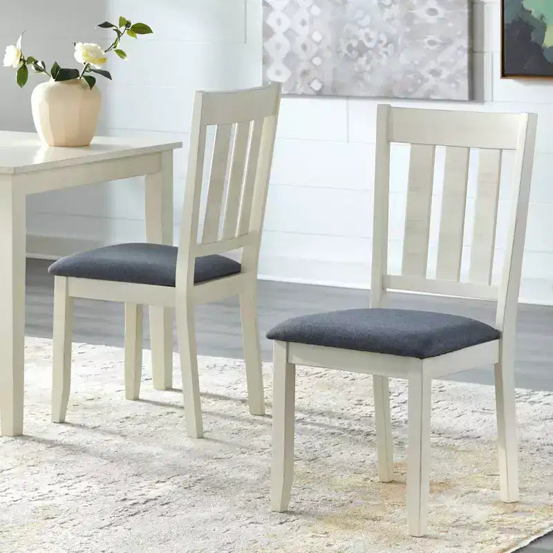 Buylateral Set of 2 Olin Dining Chairs White/Gray: Modern Linen Upholstered, Rubberwood Frame, 250lb Capacity