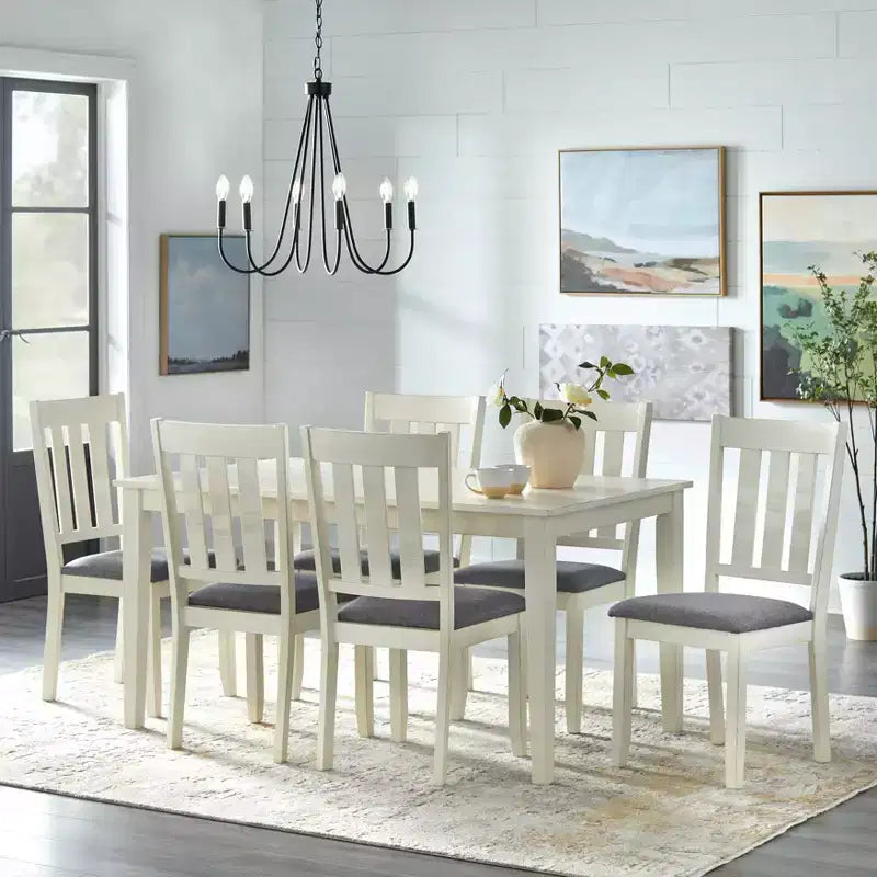 Lot de 2 chaises de salle à manger Olin Buylateral blanc/gris : Moderne, revêtement en lin, cadre en bois d'hévéa, capacité de 113 kg
