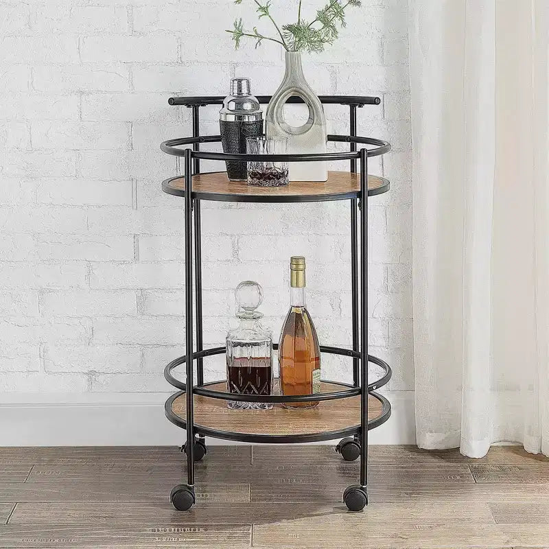 Breighton Home Designs2Go Charlie Serving Bar Cart in Weathered Oak/Black
