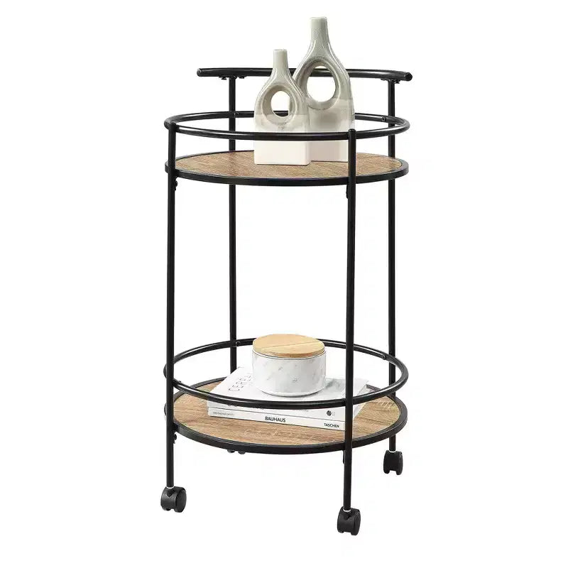 Breighton Home Designs2Go Charlie Serving Bar Cart in Weathered Oak/Black