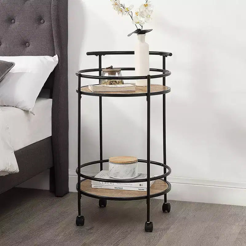 Breighton Home Designs2Go Charlie Serving Bar Cart in Weathered Oak/Black
