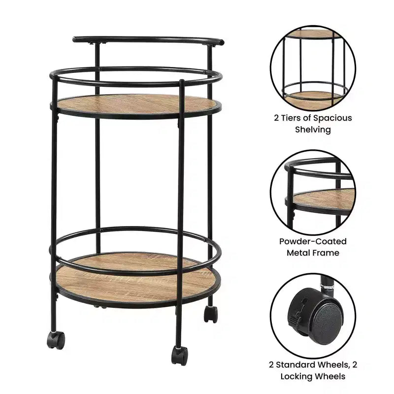Breighton Home Designs2Go Charlie Serving Bar Cart in Weathered Oak/Black