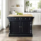 Îlot de cuisine Oxford Butcher Block noir - Crosley : Cadre traditionnel en MDF, surface en bois, 2 portes, 4 tiroirs, 4 étagères