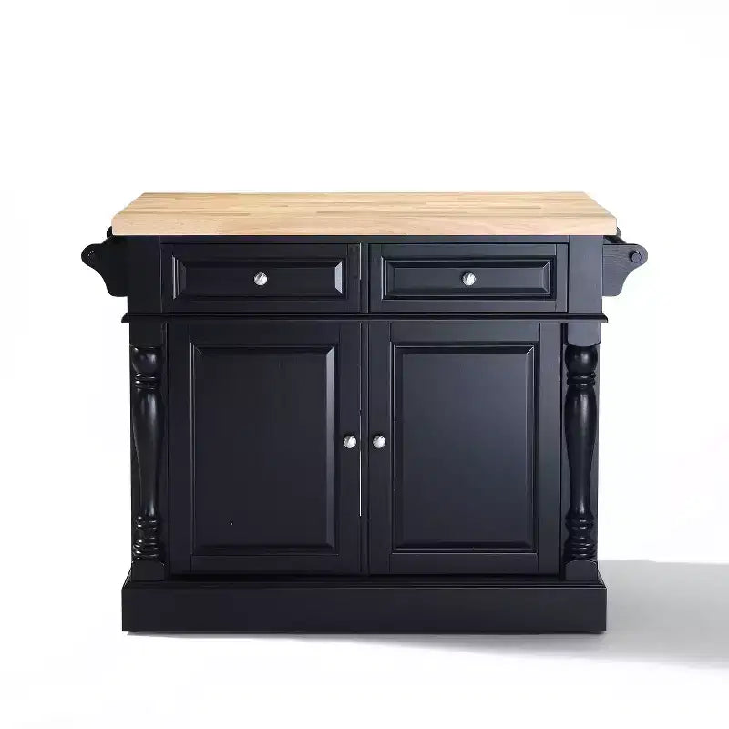 Îlot de cuisine Oxford Butcher Block noir - Crosley : Cadre traditionnel en MDF, surface en bois, 2 portes, 4 tiroirs, 4 étagères