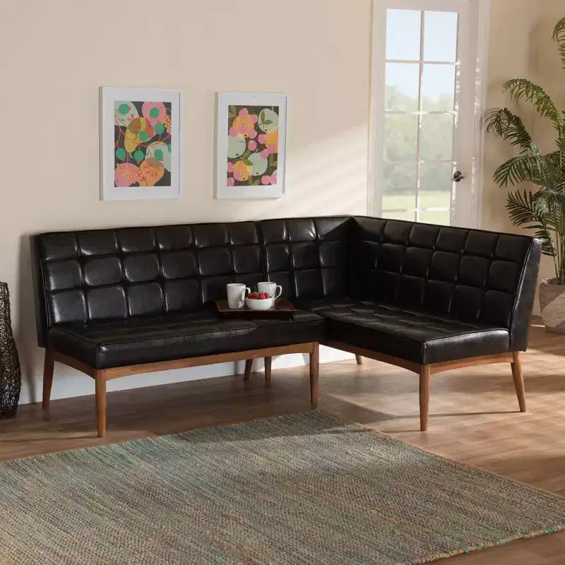 2pc Sanford Wood Dining Nook Banquette Set Brown - Baxton Studio