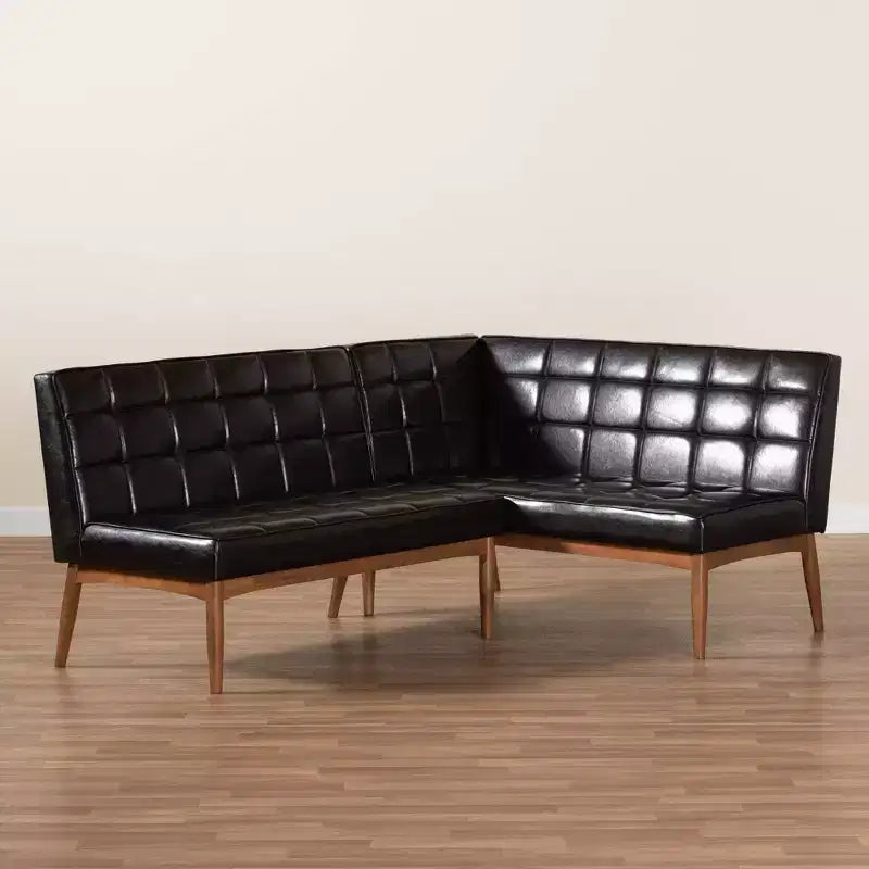 2pc Sanford Wood Dining Nook Banquette Set Brown - Baxton Studio