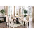 Table à manger ronde 48 po Buckley avec plateau en véritable marbre blanc/noir – HOMES: Inside + Out : élégant pied central, 4 places