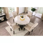 Table à manger ronde 48 po Buckley avec plateau en véritable marbre blanc/noir – HOMES: Inside + Out : élégant pied central, 4 places