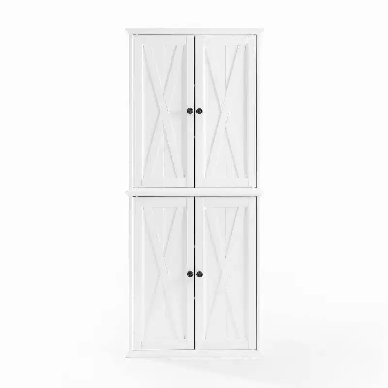 Garde-manger haut 2 pièces Clifton Blanc - Crosley : Étagères réglables, placage bois, style ferme moderne, 4 portes, hauteur 72 po