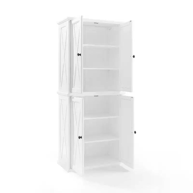 Garde-manger haut 2 pièces Clifton Blanc - Crosley : Étagères réglables, placage bois, style ferme moderne, 4 portes, hauteur 72 po