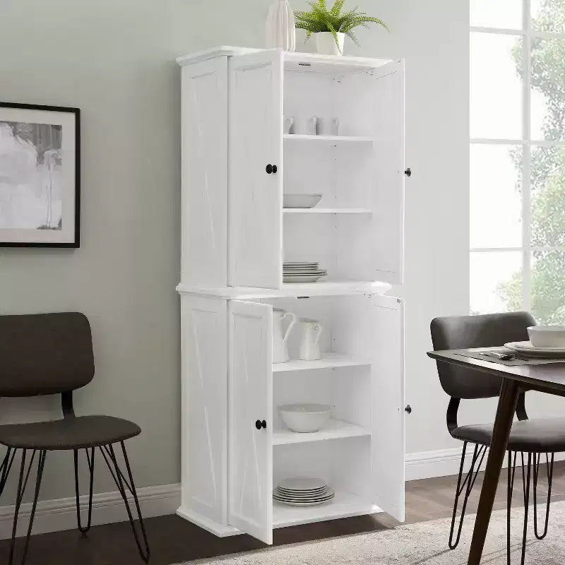 Garde-manger haut 2 pièces Clifton Blanc - Crosley : Étagères réglables, placage bois, style ferme moderne, 4 portes, hauteur 72 po
