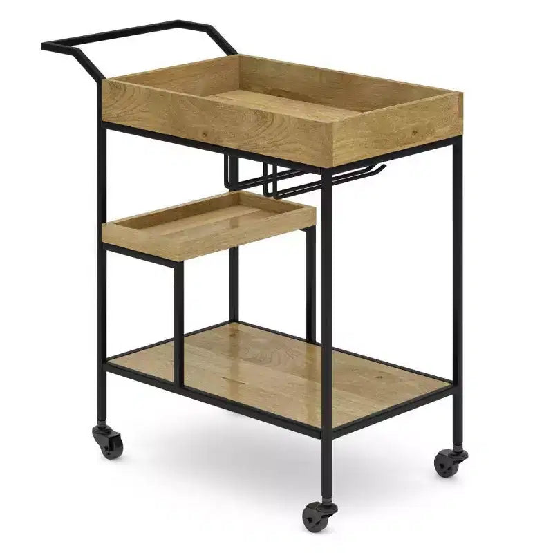 Lintz Bar Cart Natural - WyndenHall: Beverage Serving Station with Glass Racks, Mango Wood & Iron