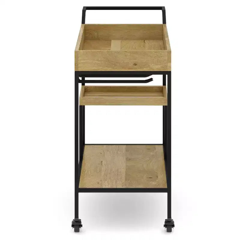 Lintz Bar Cart Natural - WyndenHall: Beverage Serving Station with Glass Racks, Mango Wood & Iron