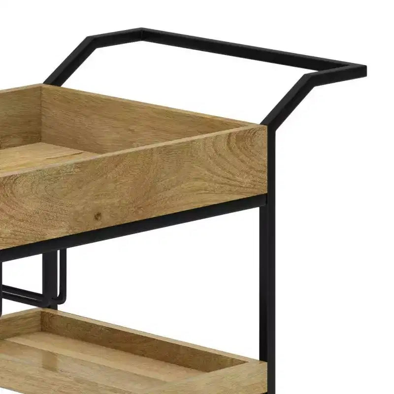Lintz Bar Cart Natural - WyndenHall: Beverage Serving Station with Glass Racks, Mango Wood & Iron