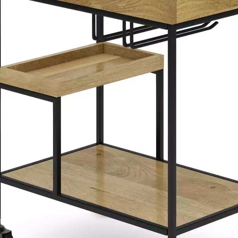Lintz Bar Cart Natural - WyndenHall: Beverage Serving Station with Glass Racks, Mango Wood & Iron