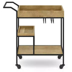 Lintz Bar Cart Natural - WyndenHall: Beverage Serving Station with Glass Racks, Mango Wood & Iron