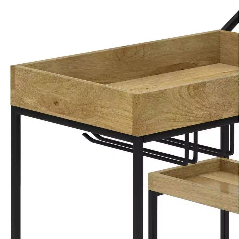Lintz Bar Cart Natural - WyndenHall: Beverage Serving Station with Glass Racks, Mango Wood & Iron