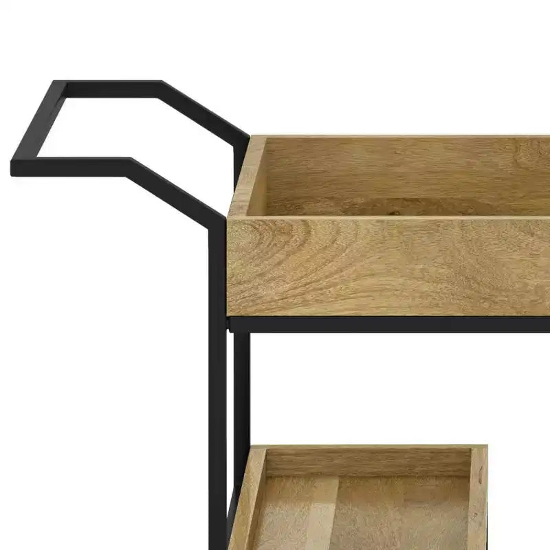 Lintz Bar Cart Natural - WyndenHall: Beverage Serving Station with Glass Racks, Mango Wood & Iron