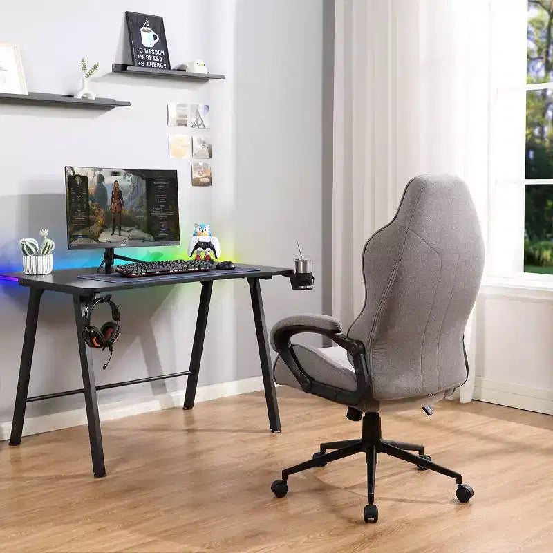 Swivel Gaming Chair Gray - Room Essentials™: Upholstered Computer Desk Chair, Adjustable, Fixed Arms