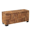 East at Main Marina Abaca Double Bench with Storage Brown: Handwoven, Flip-Top Lid, Coastal Design