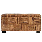 Banc double Abaca East at Main Marina avec rangement, marron : Tressé à la main, couvercle à charnière, design côtier