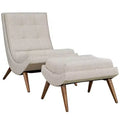 Modway 2pc Ramp Upholstered Fabric Lounge Chair Set Sand: Polyester, Wood Frame, Spot Clean, Includes Ottoman