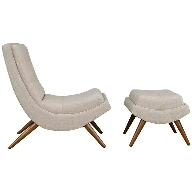 Modway Ensemble de 2 chaises longues rembourrées en tissu Ramp Sable : polyester, cadre en bois, nettoyage localisé, inclut un pouf