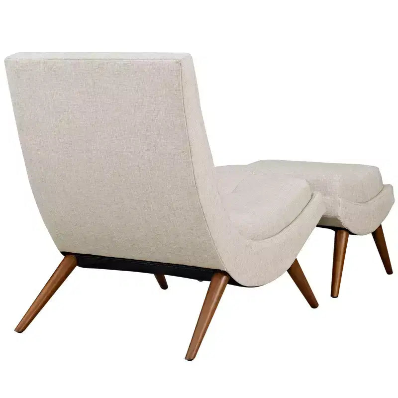 Modway Ensemble de 2 chaises longues rembourrées en tissu Ramp Sable : polyester, cadre en bois, nettoyage localisé, inclut un pouf