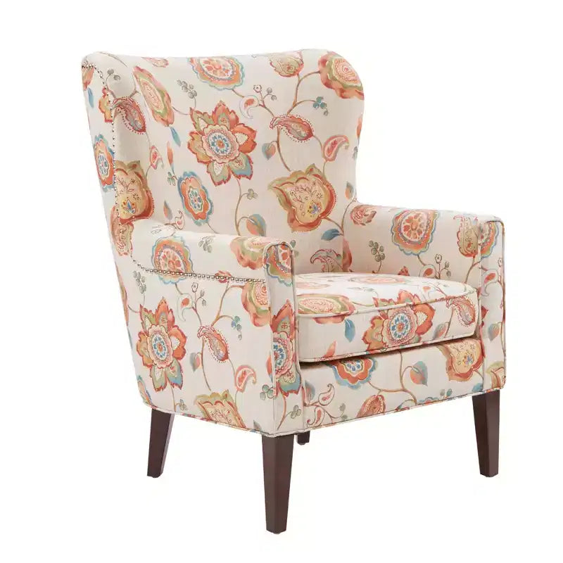 Fauteuil d'appoint Donner crème – Madison Park : Dossier haut élégant, Clous décoratifs argentés, Pieds finition Maroc