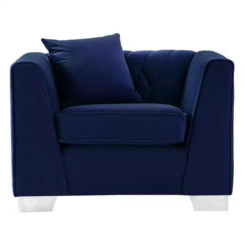 Armen Living Cambridge Chaise Contemporaine Acier/Bleu : Velours Capitonnée, Aucun Assemblage, Confort Mousse