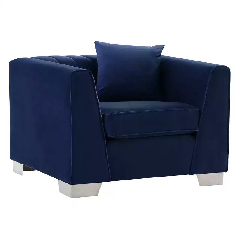Armen Living Cambridge Chaise Contemporaine Acier/Bleu : Velours Capitonnée, Aucun Assemblage, Confort Mousse