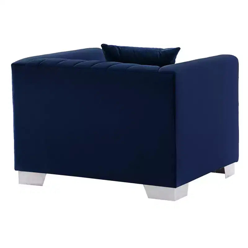 Armen Living Cambridge Chaise Contemporaine Acier/Bleu : Velours Capitonnée, Aucun Assemblage, Confort Mousse