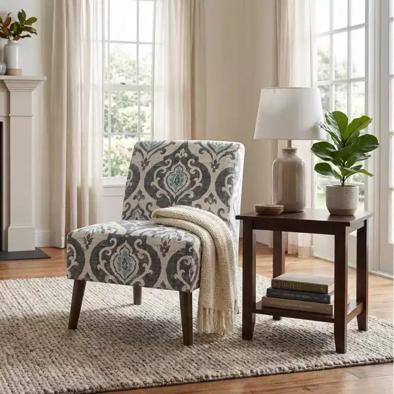 HomePop Chaise d'appoint moderne sans accoudoirs bleue : Chaise basse rembourrée, cadre en contreplaqué et bois dur