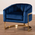 Fauteuil de salon en velours Tomasso bleu - Baxton Studio : revêtement en polyester, aucun assemblage requis, fauteuil moderne