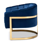 Fauteuil de salon en velours Tomasso bleu - Baxton Studio : revêtement en polyester, aucun assemblage requis, fauteuil moderne