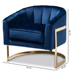 Fauteuil de salon en velours Tomasso bleu - Baxton Studio : revêtement en polyester, aucun assemblage requis, fauteuil moderne