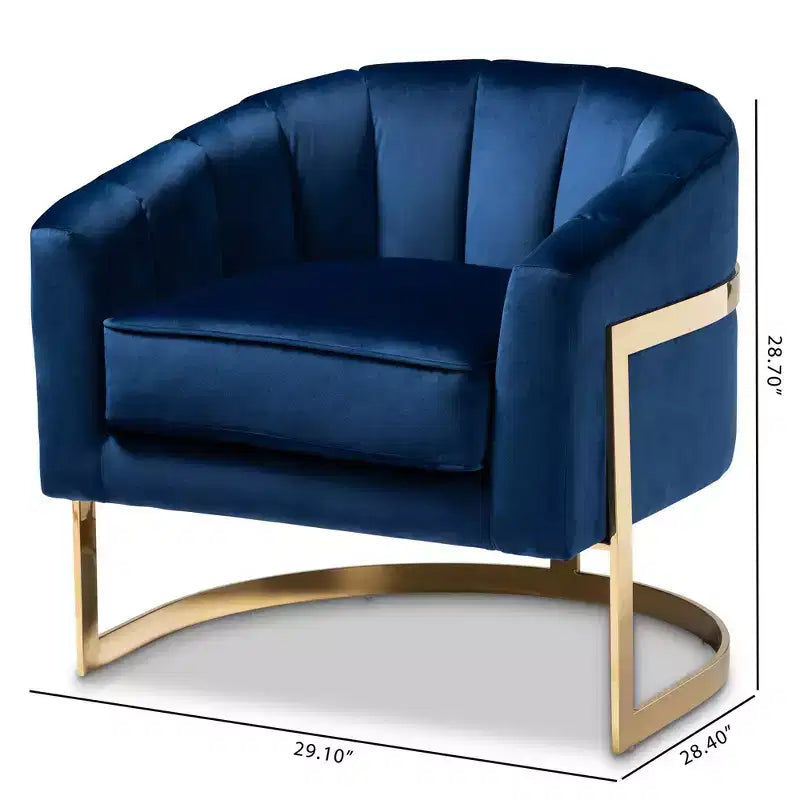 Fauteuil de salon en velours Tomasso bleu - Baxton Studio : revêtement en polyester, aucun assemblage requis, fauteuil moderne