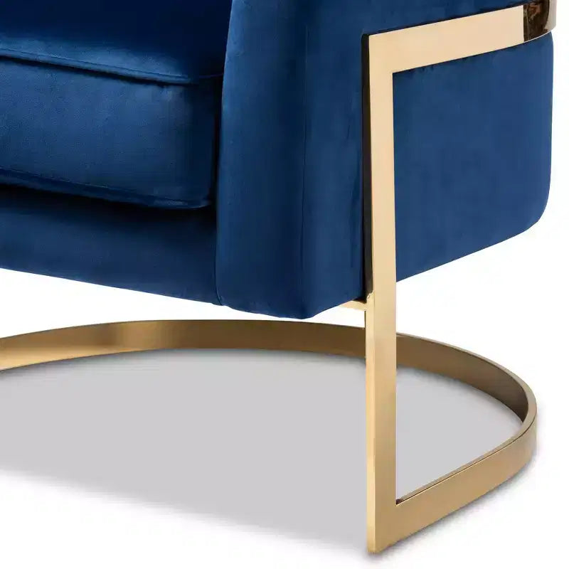 Fauteuil de salon en velours Tomasso bleu - Baxton Studio : revêtement en polyester, aucun assemblage requis, fauteuil moderne