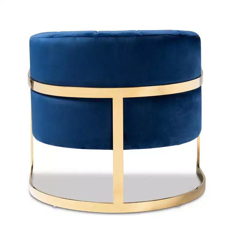 Fauteuil de salon en velours Tomasso bleu - Baxton Studio : revêtement en polyester, aucun assemblage requis, fauteuil moderne