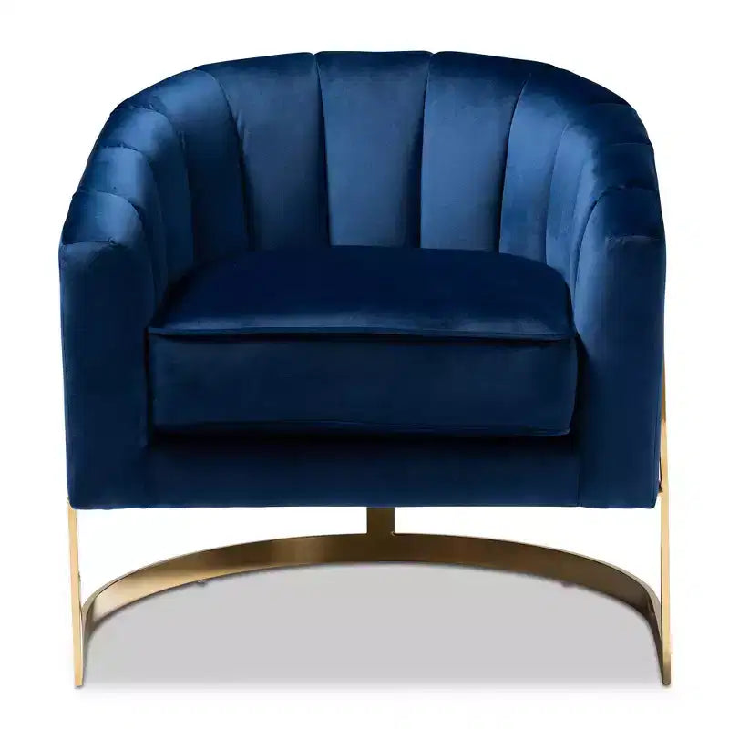 Fauteuil de salon en velours Tomasso bleu - Baxton Studio : revêtement en polyester, aucun assemblage requis, fauteuil moderne