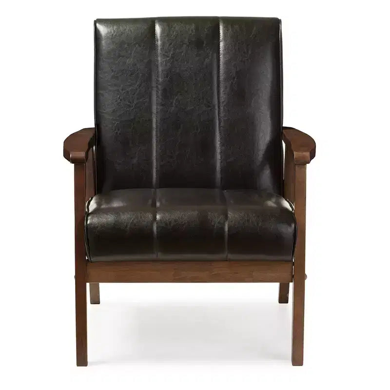 3pc Nikko Mid-Century Modern Scandinavian Faux Leather Seating Set - Baxton Studio