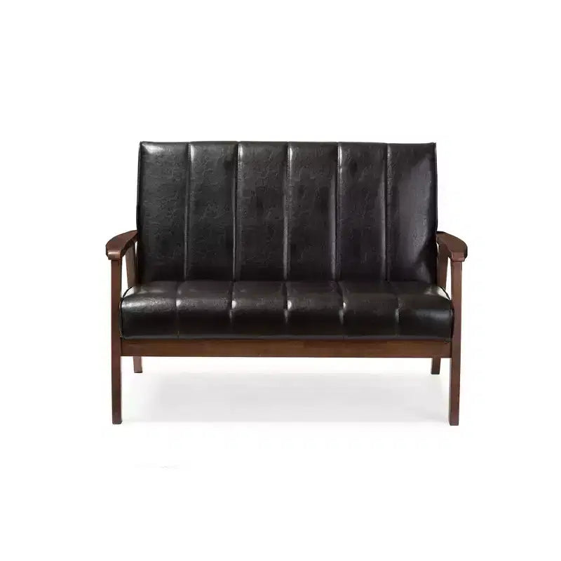 3pc Nikko Mid-Century Modern Scandinavian Faux Leather Seating Set - Baxton Studio